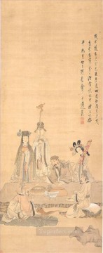 Inmortales Chen Hongshou celebrando un cumpleaños chino antiguo Pinturas al óleo